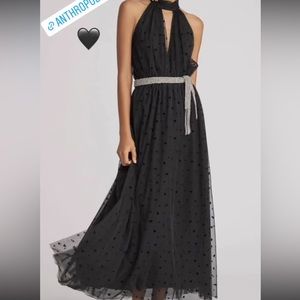 Anthropologie Maeve Black heart print skirt and bodysuit set Size L